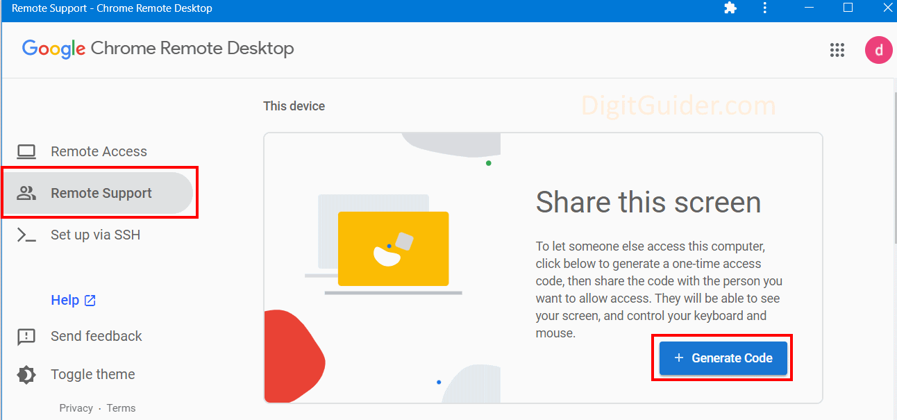 Google Chrome Remote Desktop - share screen