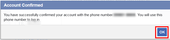 Mobile number confirmed for FB