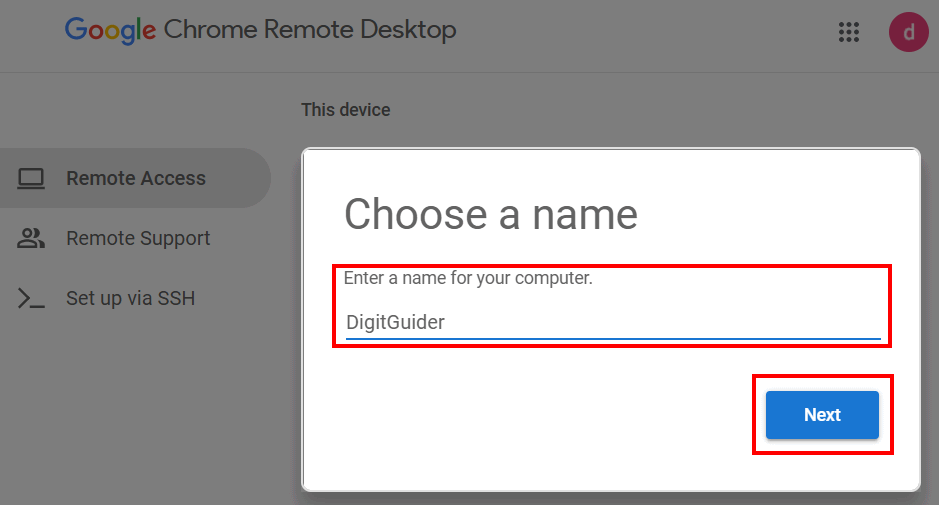 Name of remote computer