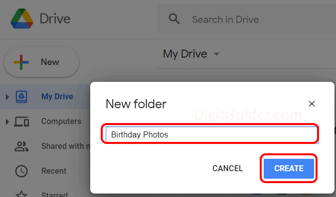 Name the folder in drive