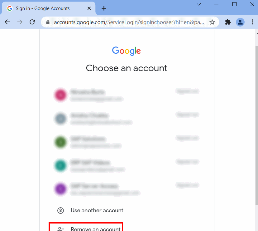 Remove an account from chrome browser