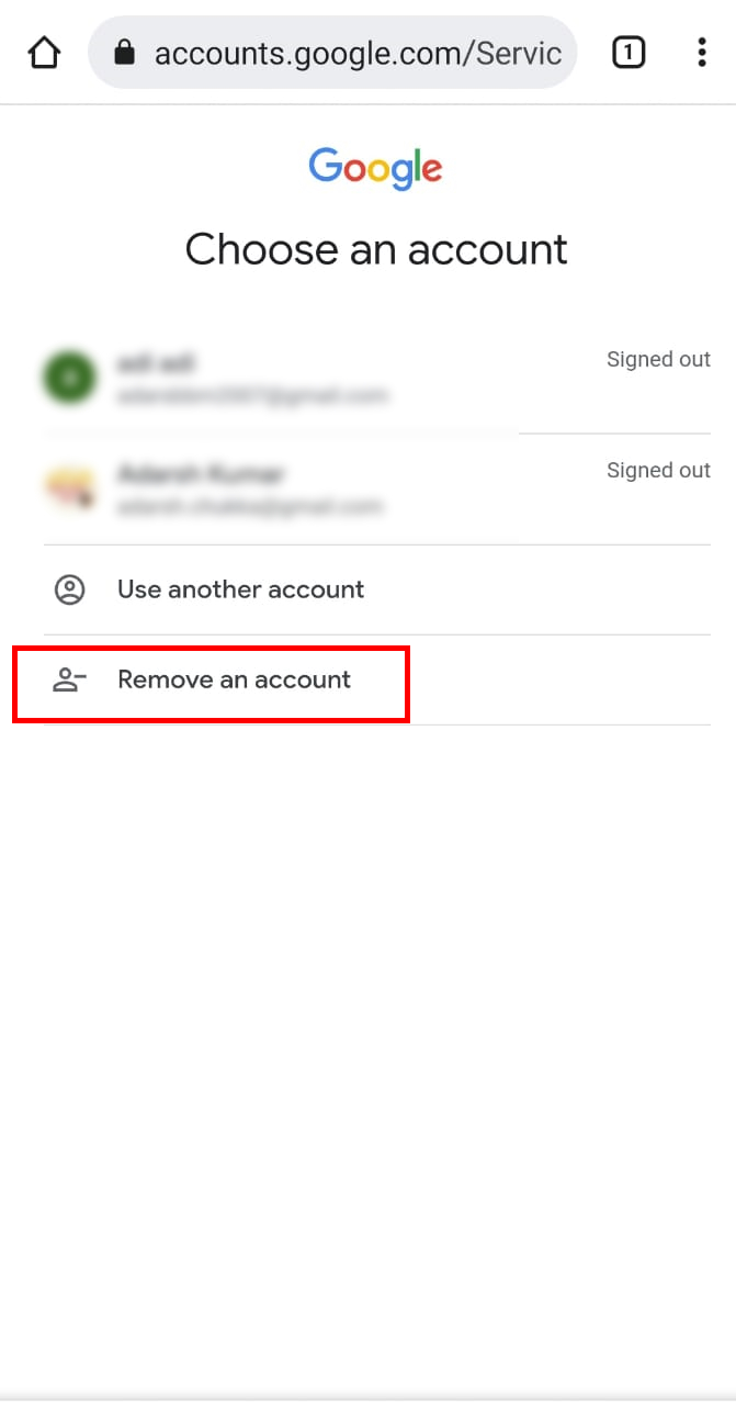 Remove an account on chrome in Mobile