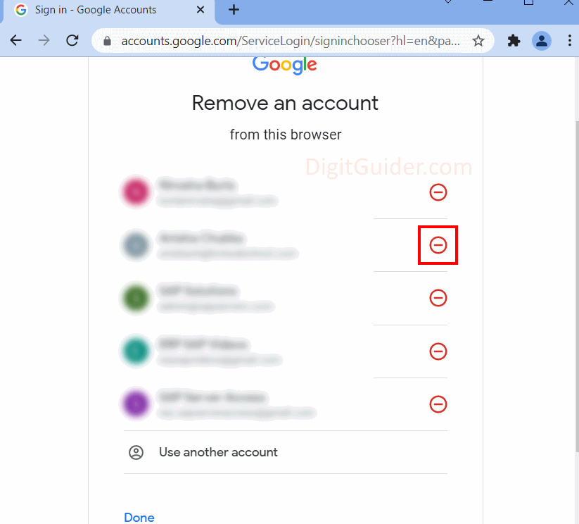 delete a google account from chrome