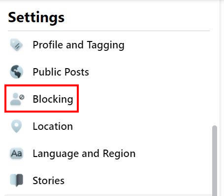 Blocking option on Facebook