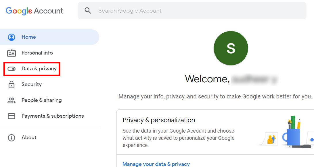 Data and privacy in Google Account