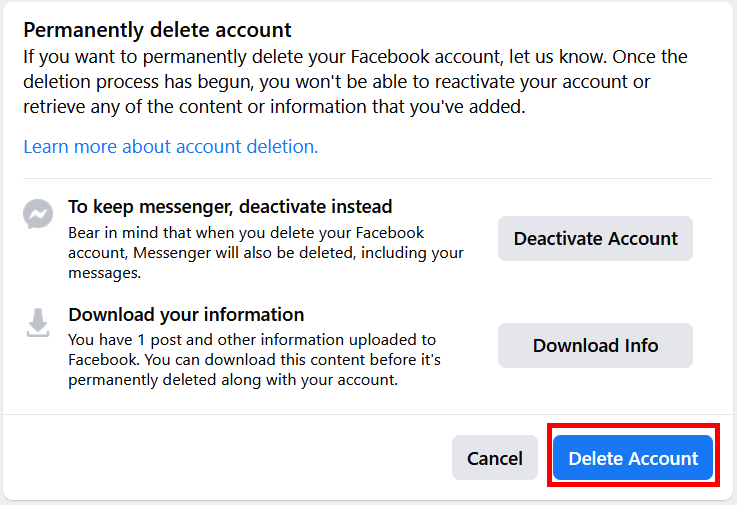 Delete Facebook Account Profile