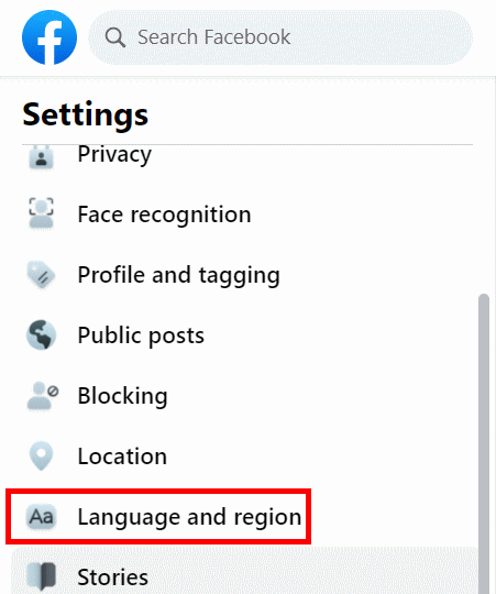 Facebook Language and Region