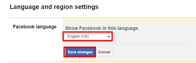 Facebook Language settings