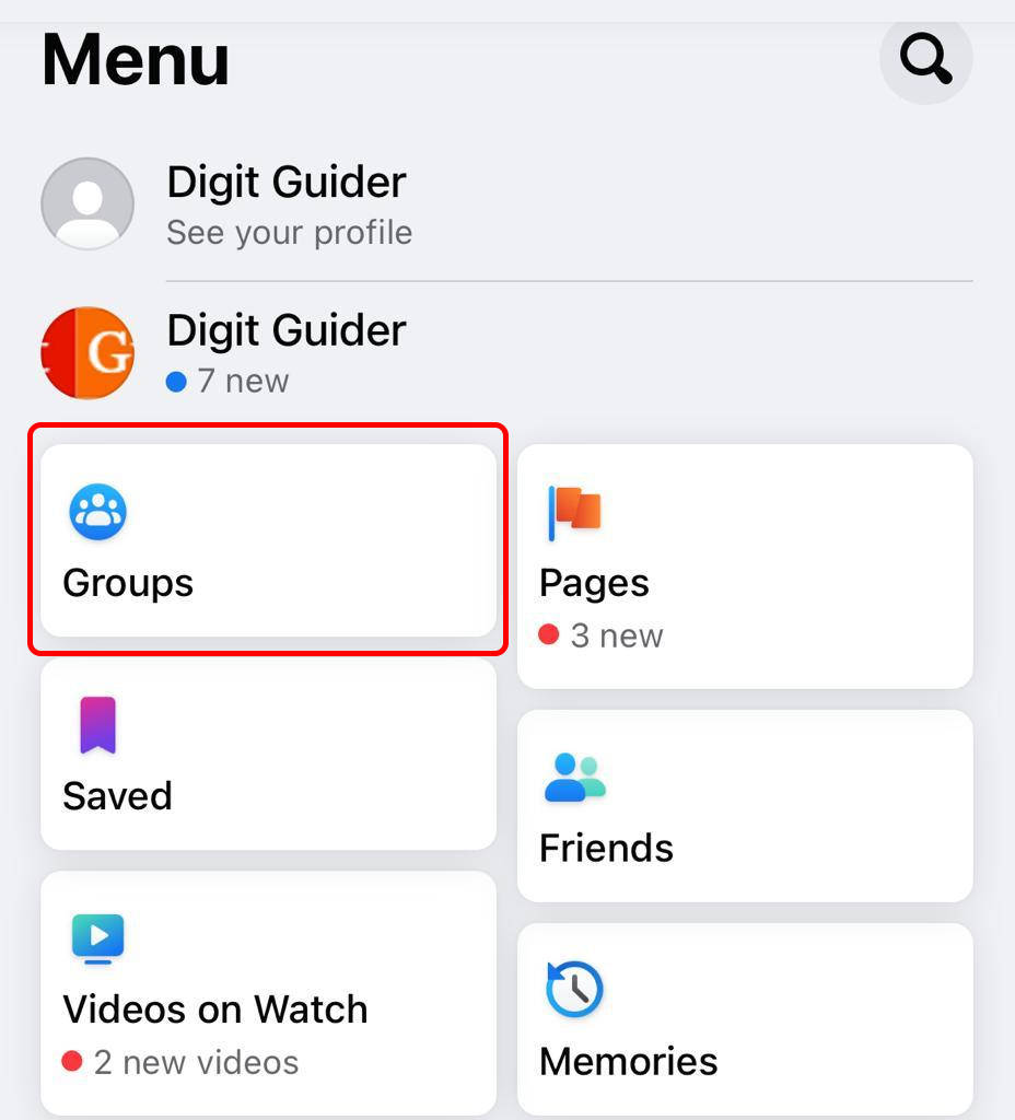 Groups option on iPhone FB app
