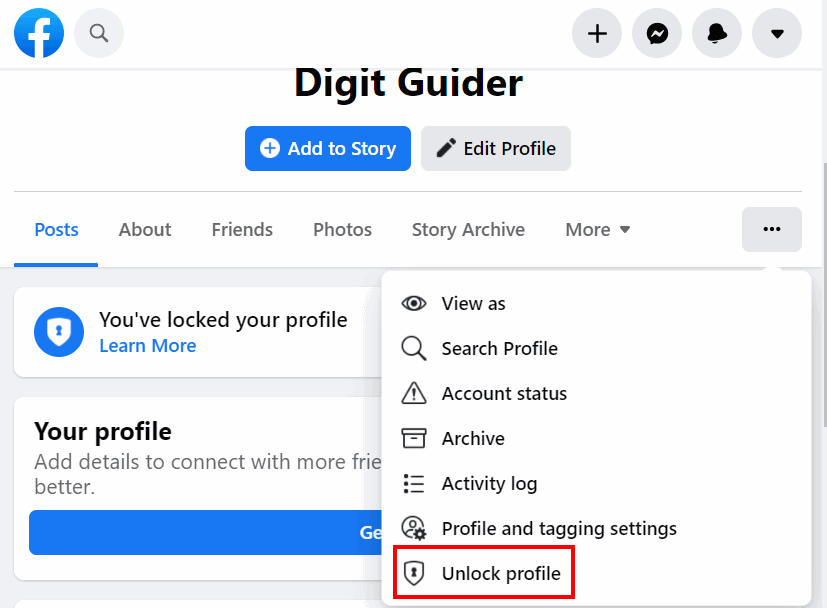 How to unlock my facebook profile