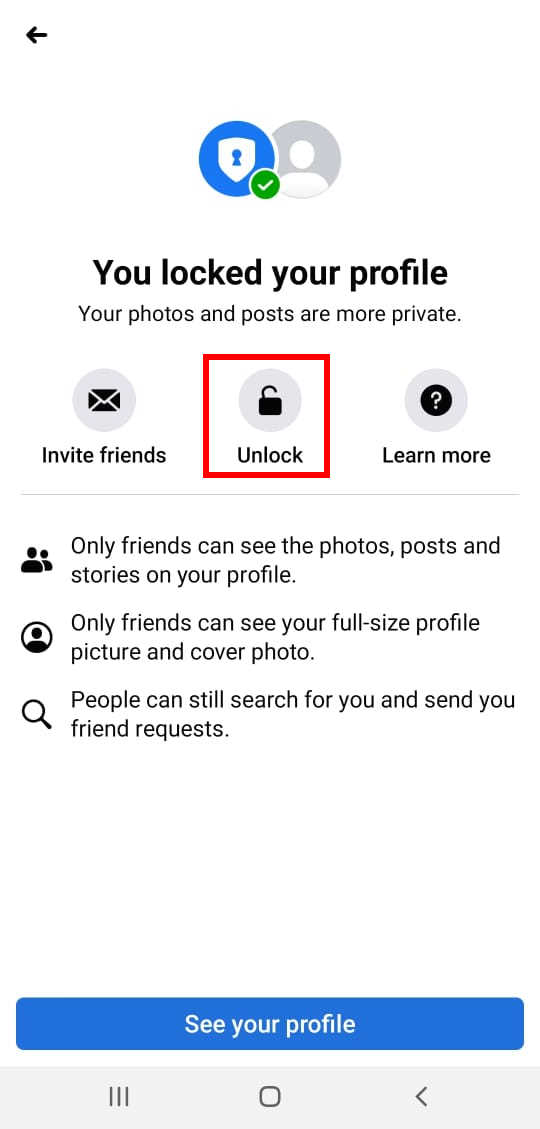 Unlock Profile on FB APP