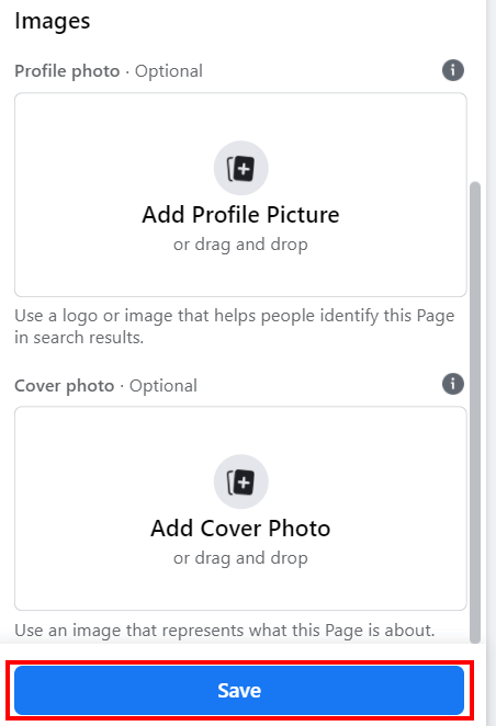 Upload profile picture and cover photo for page