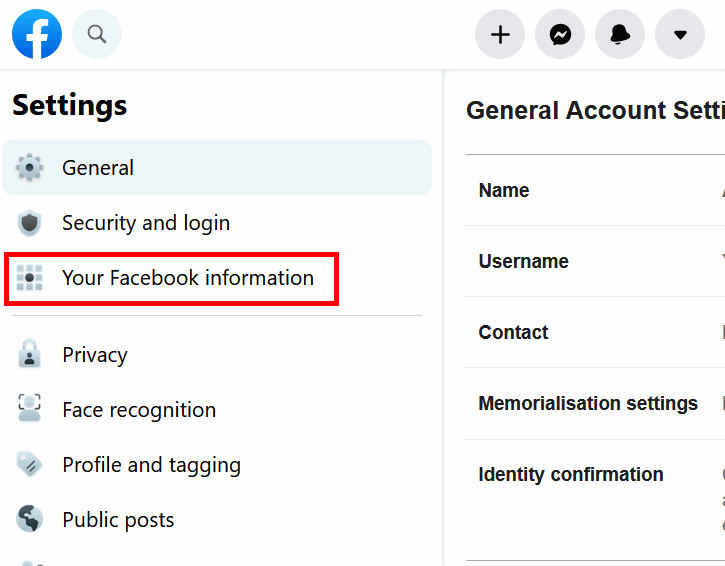 Your Facebook Information option