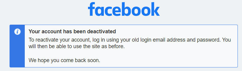 you FB account has been deactivated
