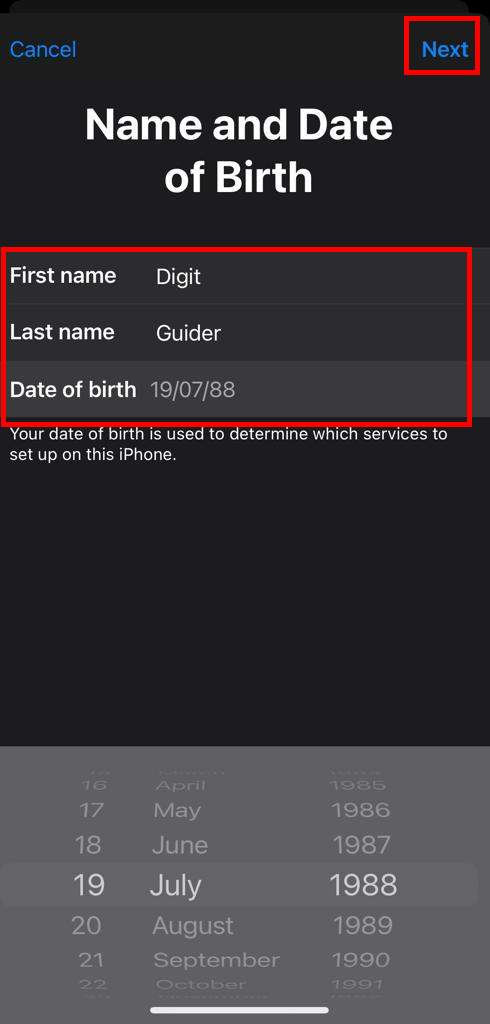 Apple Id - Name and Date of Birth