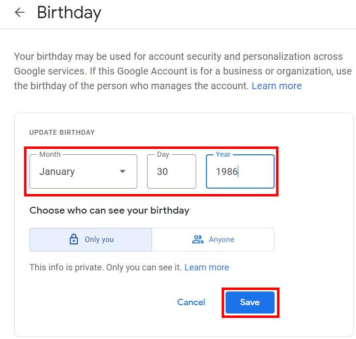 Change Birthday on Google Account from Computer