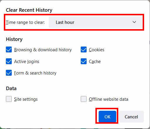 Clear browsing history on Firefox browser