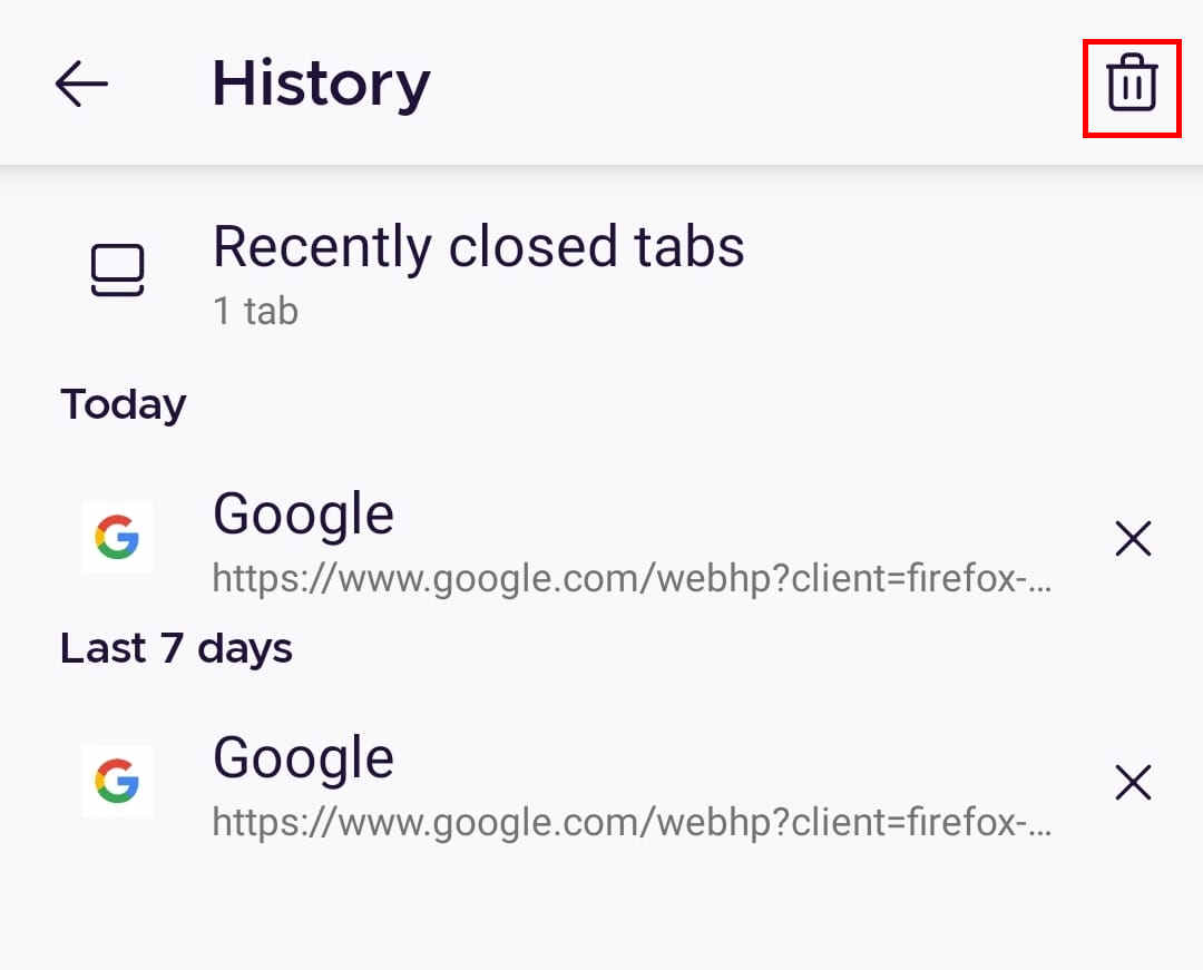 Clear firefox browsing history from Android app