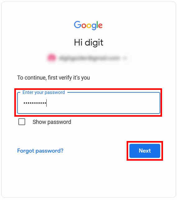 Confirm Google Account login password