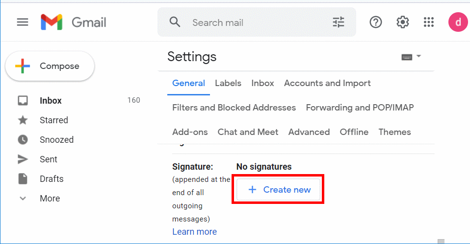 Create new Signature on Gmail