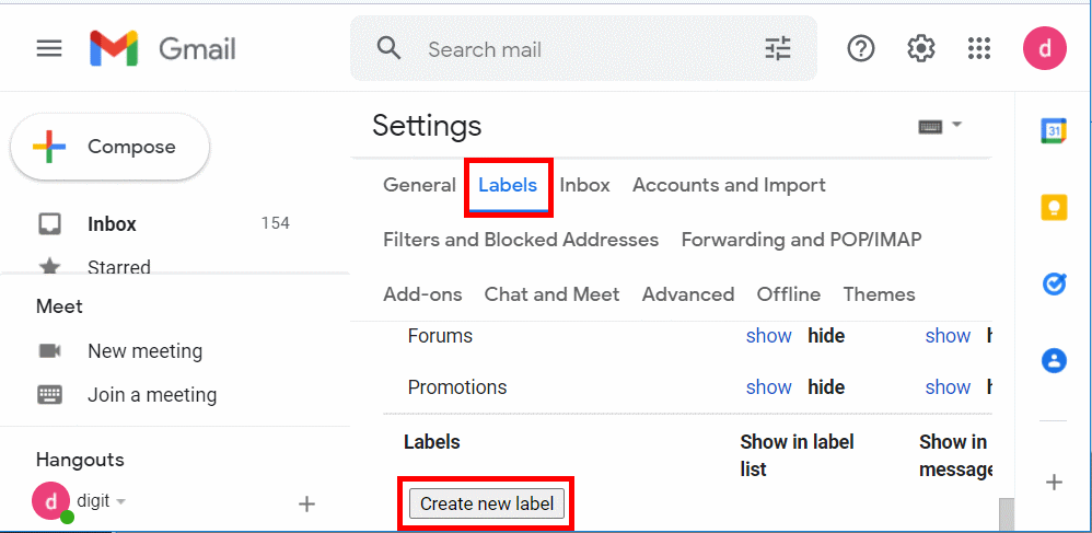 Create new labels and folders in Gmail
