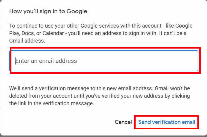 Enter Alternative email to delete Gmail