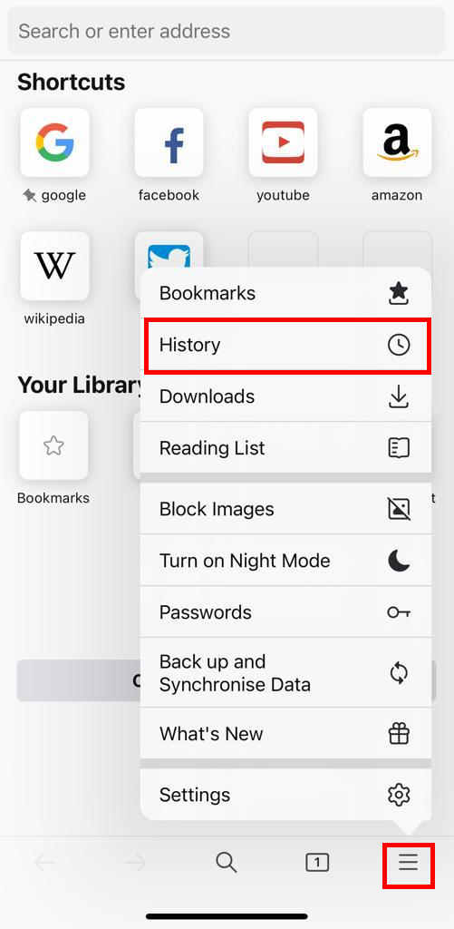 Firefox history on iPhone