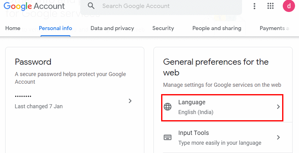 General preference for web - Google language