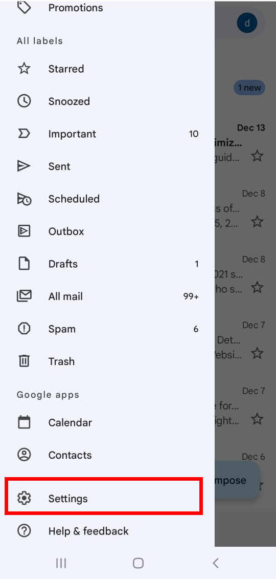 Gmail Settings on Android