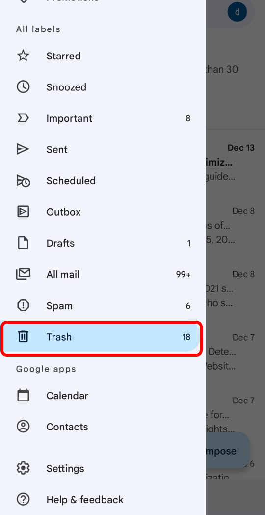 Gmail Trash folder