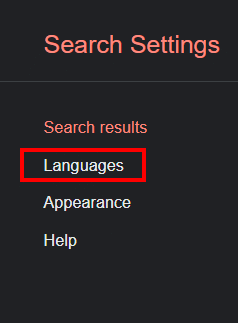 Languages option in Google search
