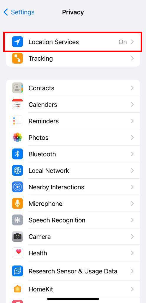 Locaion Services settings in iPhone