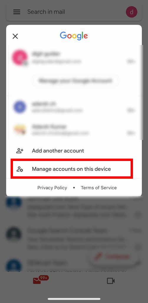 Manage Accounts on this device iphone