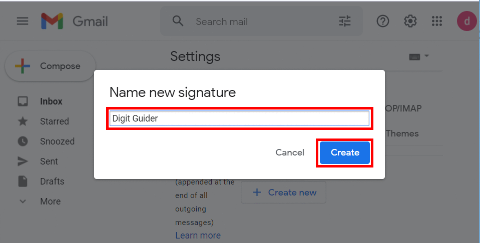 Name of new Gmail Signature