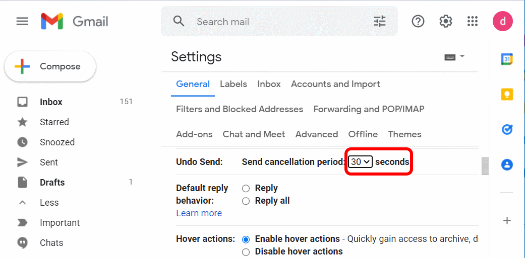 Send cancellation period of Email in Gmail