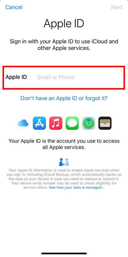 Sign in Apple ID on iPhone