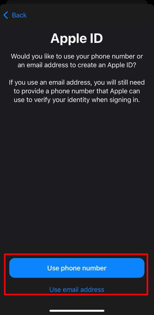 Use Phone number or Email address to create apple ID
