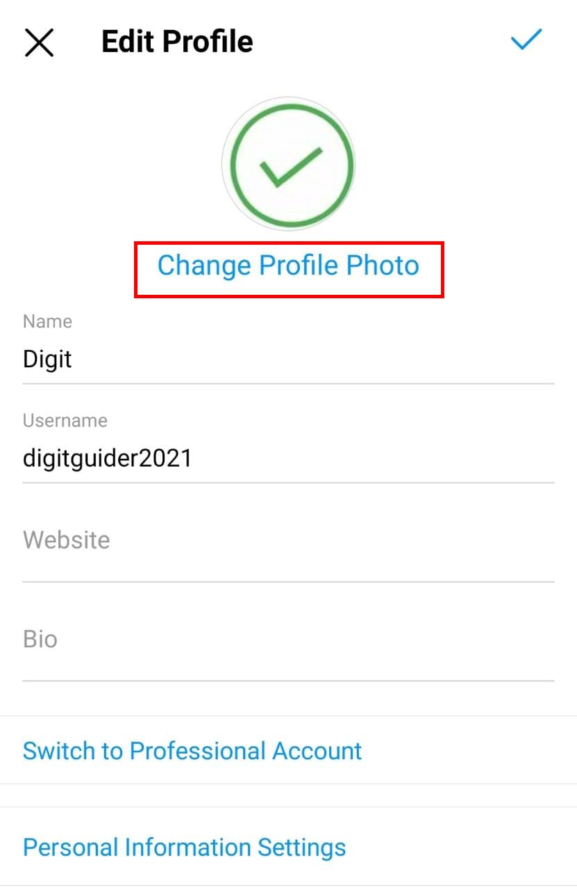 instagram profile change on android app