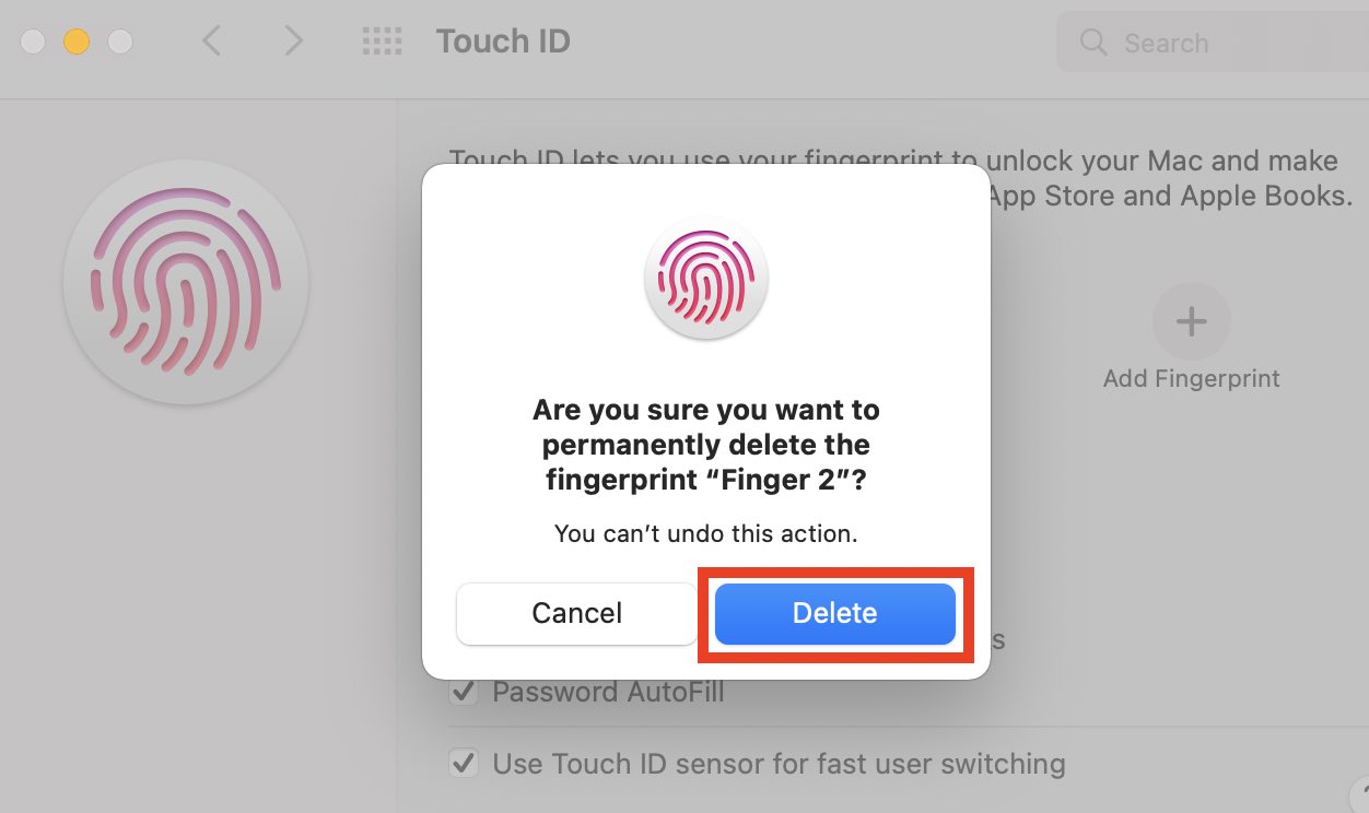Delete Fingerprint on Touch ID on Mac