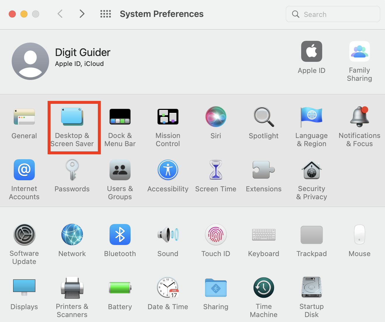 Desktop and Screen Saver under system preferences'