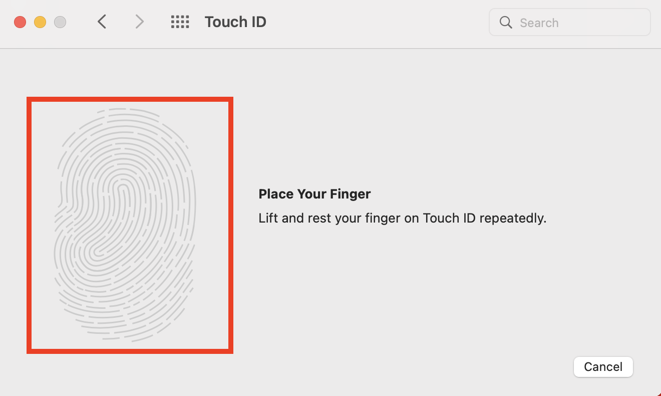 Place your finger on Touch ID to scan