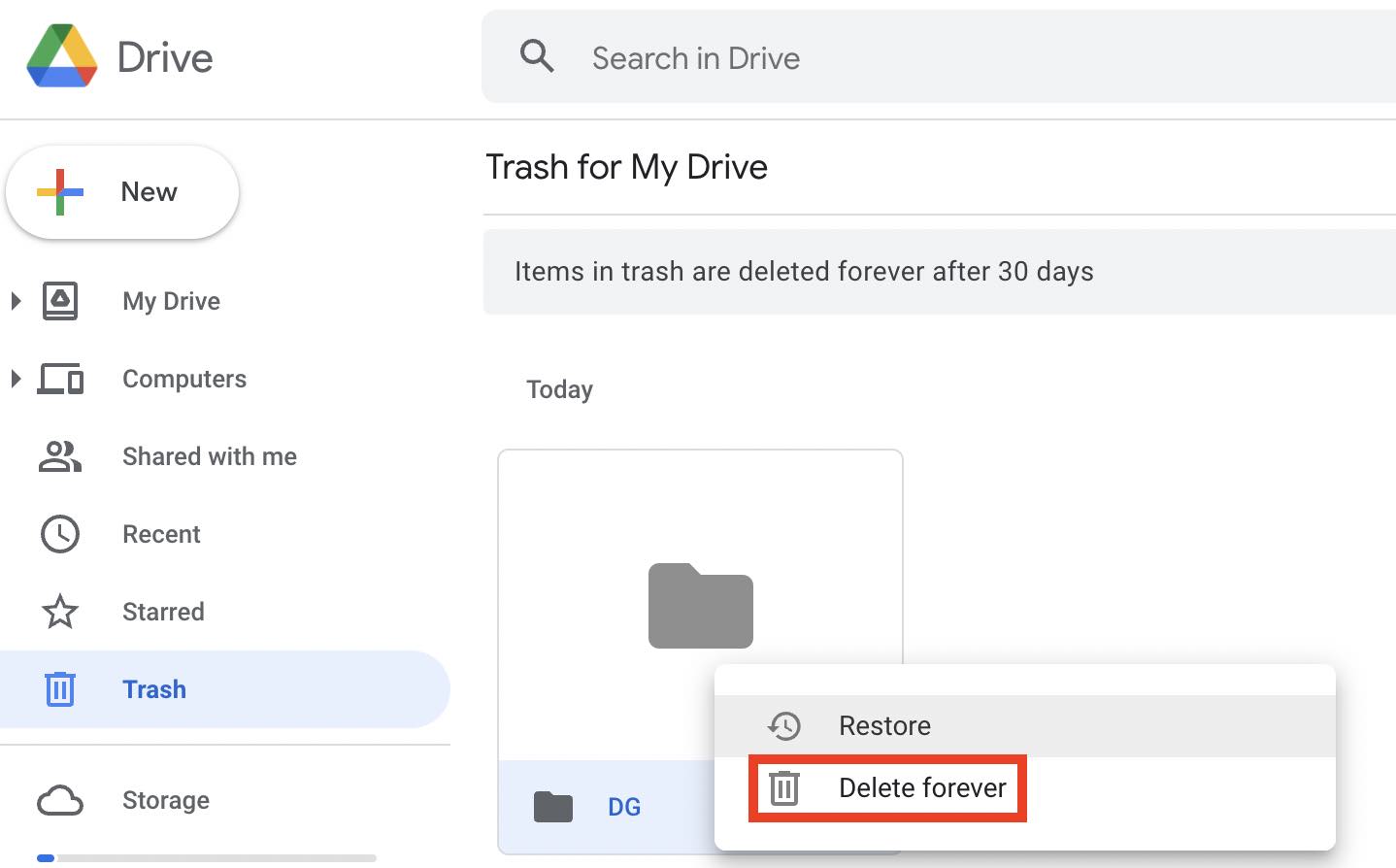 Delete Forever on Google Drive