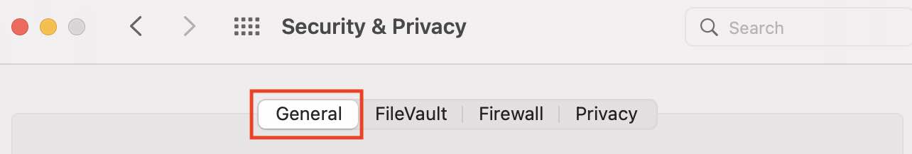 General menu under security and privacy - Apple mac