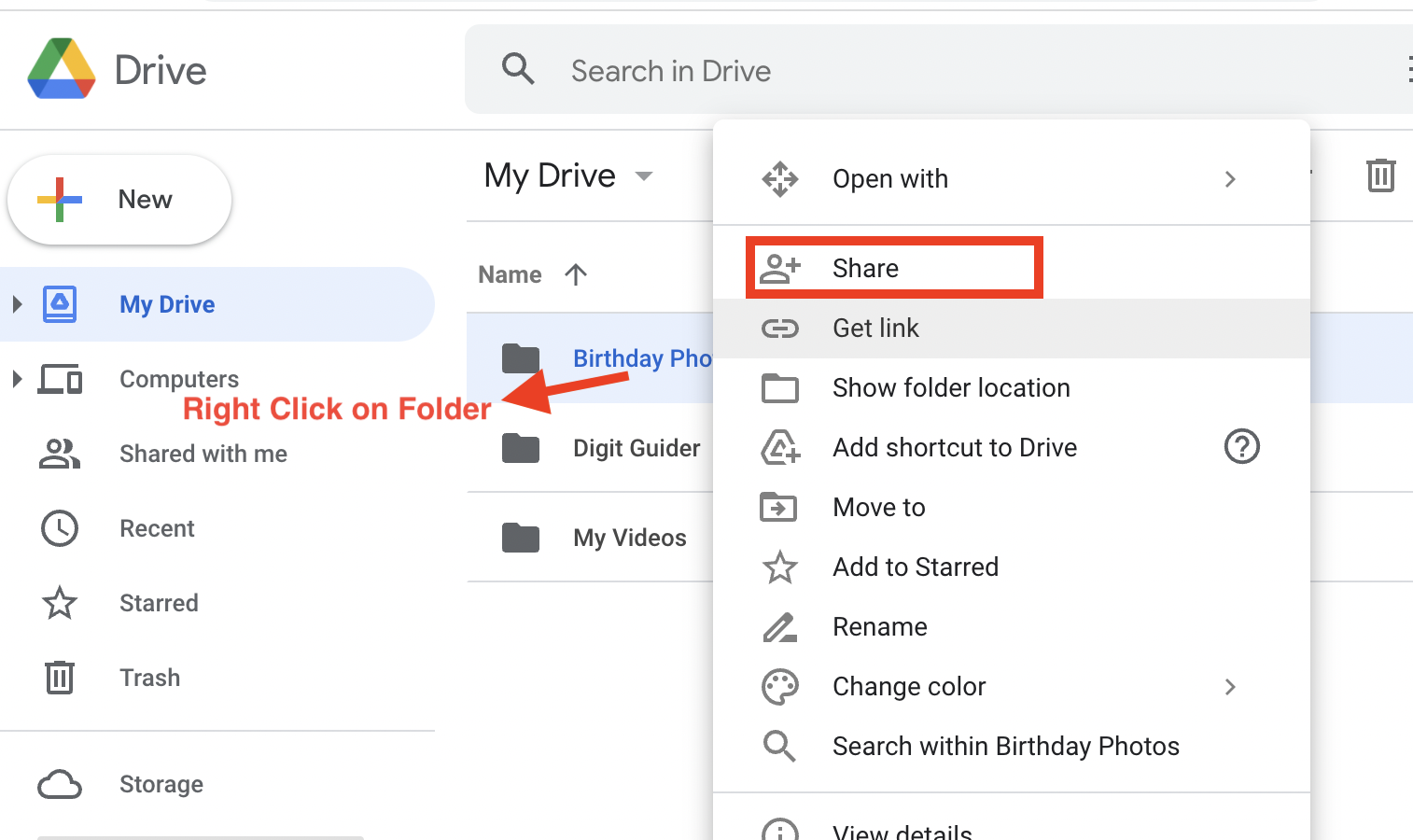 Share a Folder on Google Drive