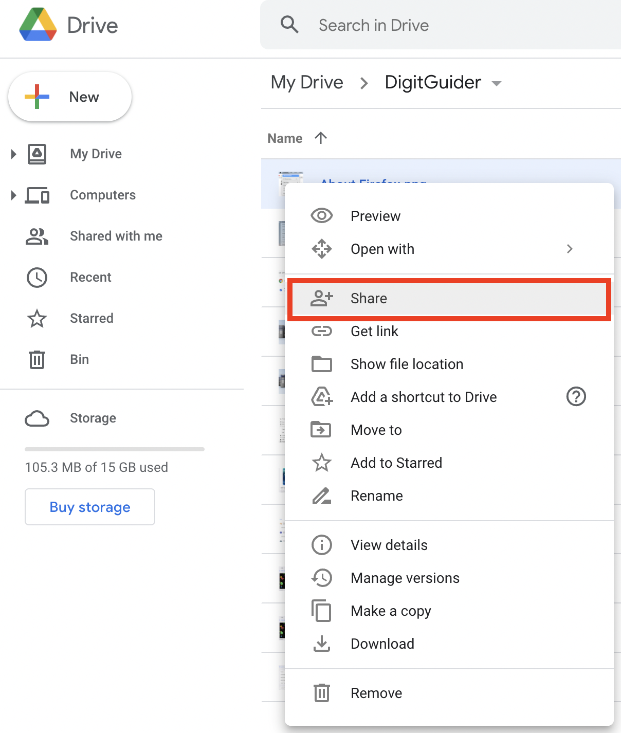 Share files on Google Drive