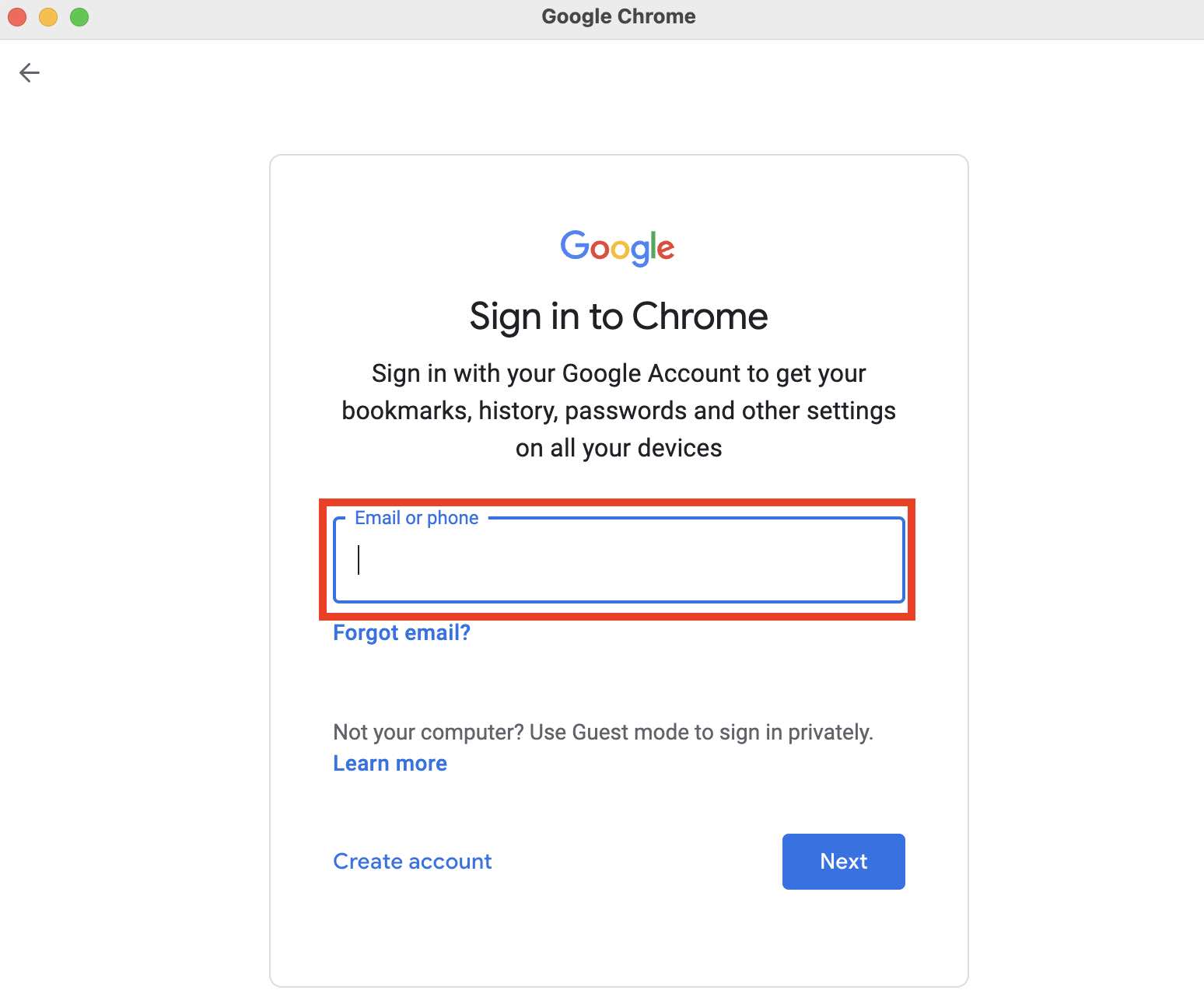 Sign in to Chrome profile