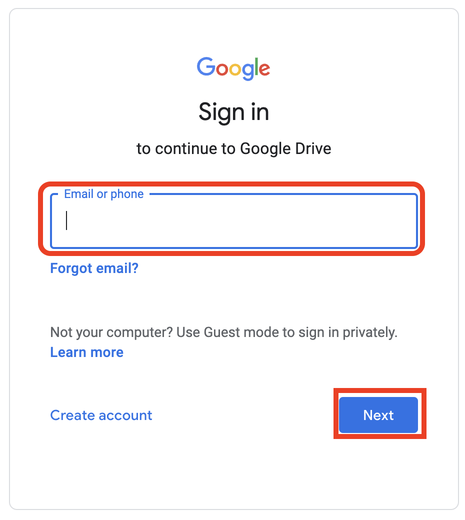 Sign in to Google Drive
