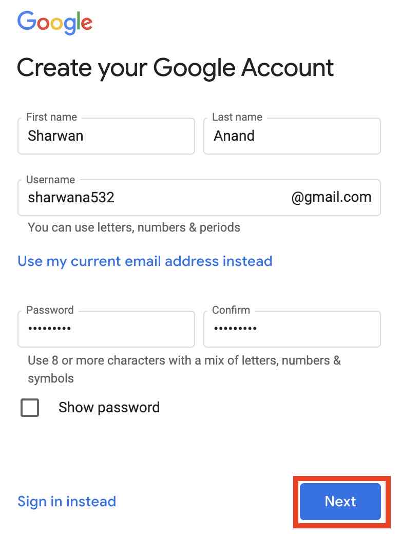 New Google Account for child