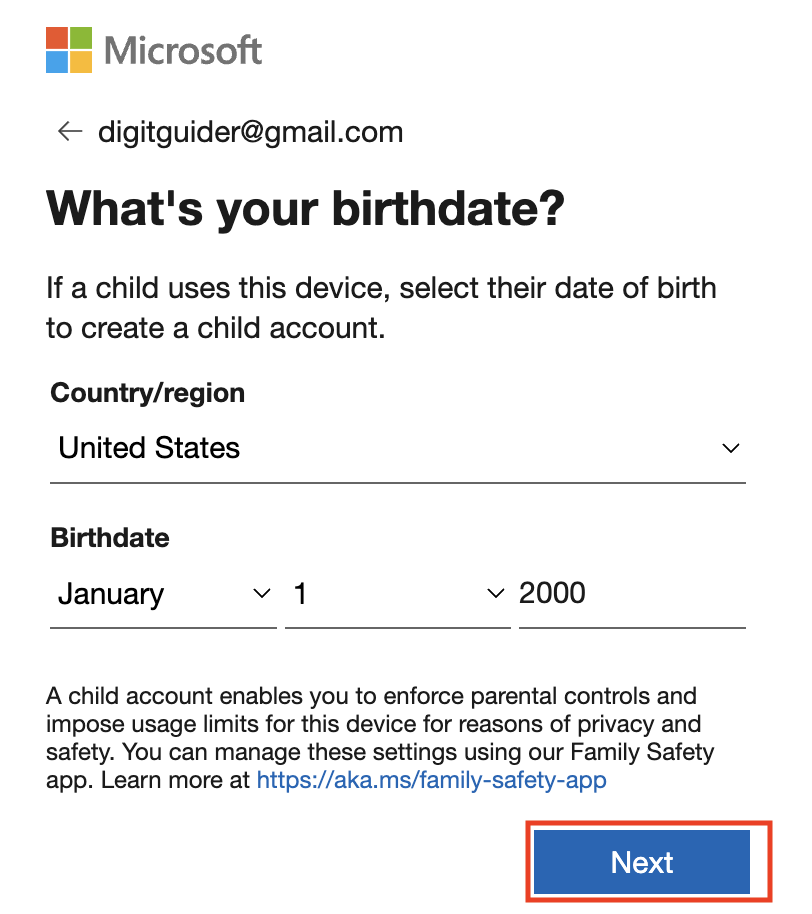 Birthday Date to create a account