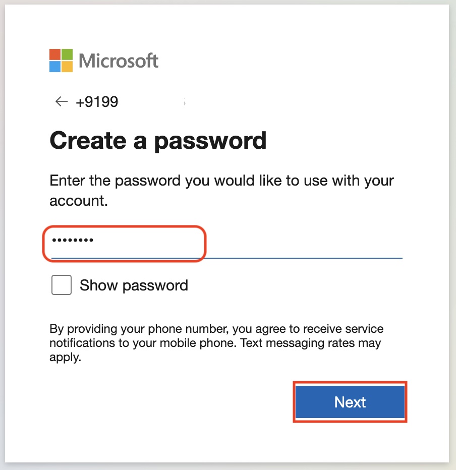 Create a password for Microsoft account